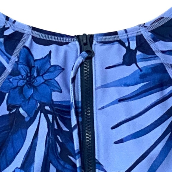 Hurley Floral Print Long Sleeve One Piece Rash Guard Swimsuit L Blue NWT - Picture 8 of 8